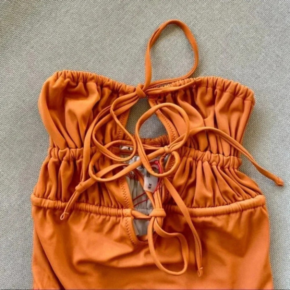 NWT Free People Solid & Striped The Paula One Piece Swimsuit Strapless Orange XS - Picture 9 of 15